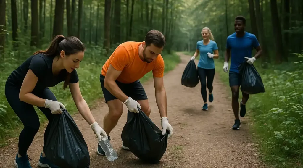 Läufer beim Plogging: Laufen und Müllsammeln kombiniert